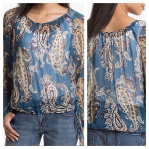 Lucky Brand Sheer Drawstring Hem Paisley Top